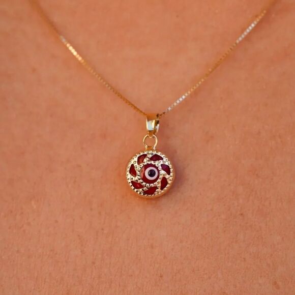 Tehrani Jewelry Jewelry - 14k Real Yellow Gold Evil Eye Circle Pendant | evil eye charm | birthday gift |